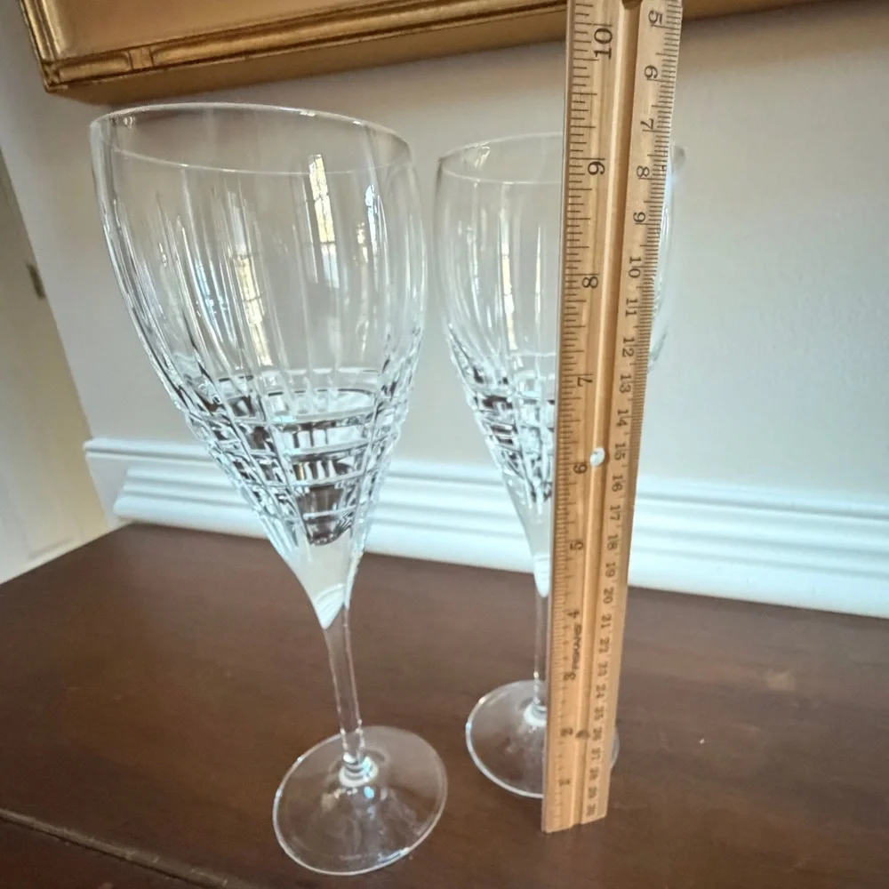 2 Tiffany & Co. Plaid Wine Glasses, 9 3/8”